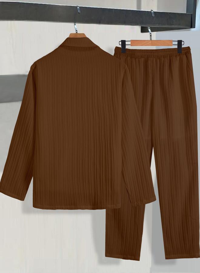 Take Two Men Brown Textured Blazer and Trousers Co-Ords - Image 2